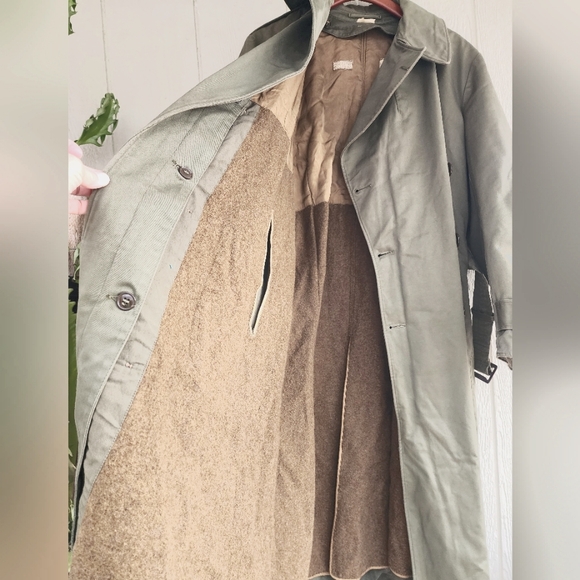 VTG USA Military Lined Trench Coat Mens Medium Long  - Picture 4 of 7
